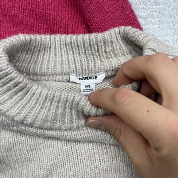 Lot x2 Garage Knit Cozy Sweater Pullover Wom S Beige / Pink Cropped Long Sleeve - Picture 5 of 14